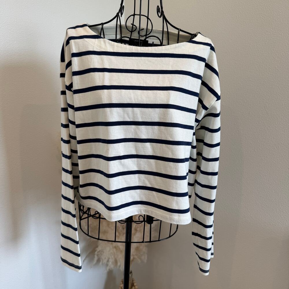 JCREW White Navy Striped Cropped Long Sleeve Tee NWOT -Nautical/Coastal/Preppy